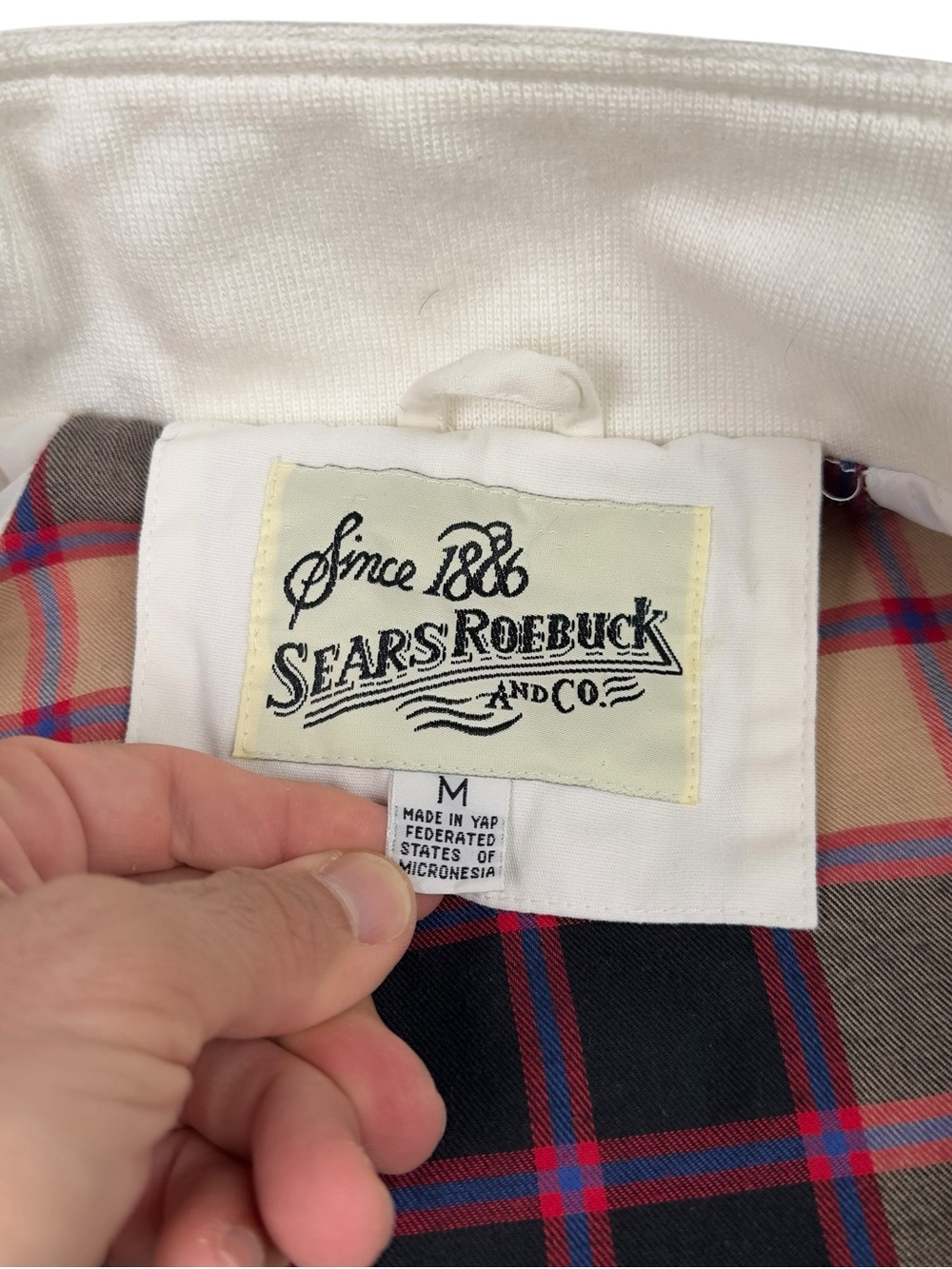 Vintage Sears Roebuck & Co. White Harrington Bomber Jacket Size M Flannel Lined - Picture 4 of 9